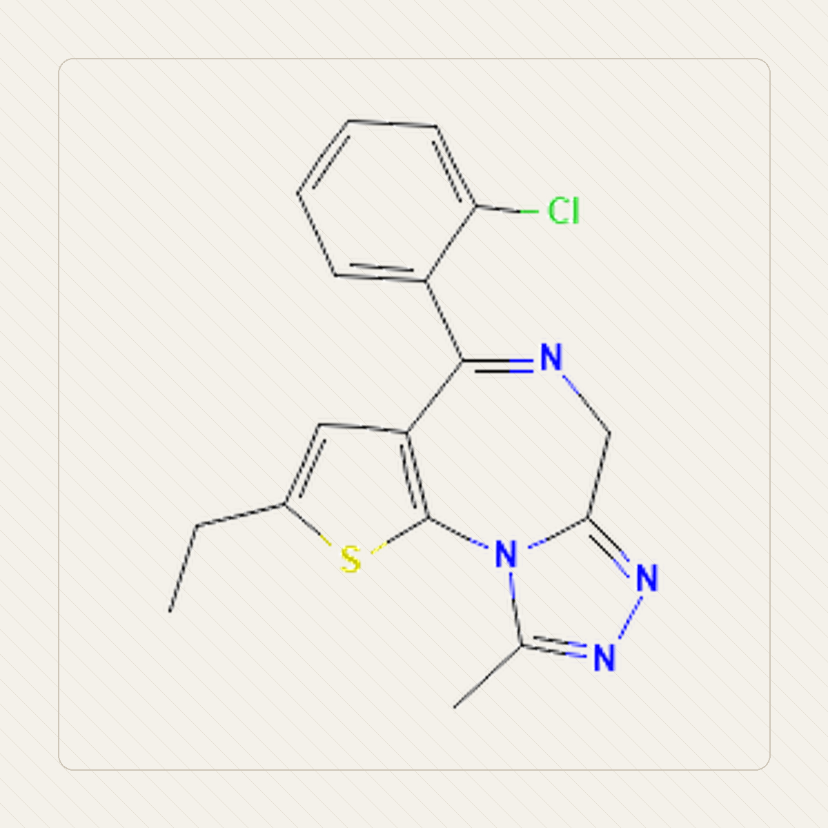 Etizolam, ilustração educativa da estrutura molecular