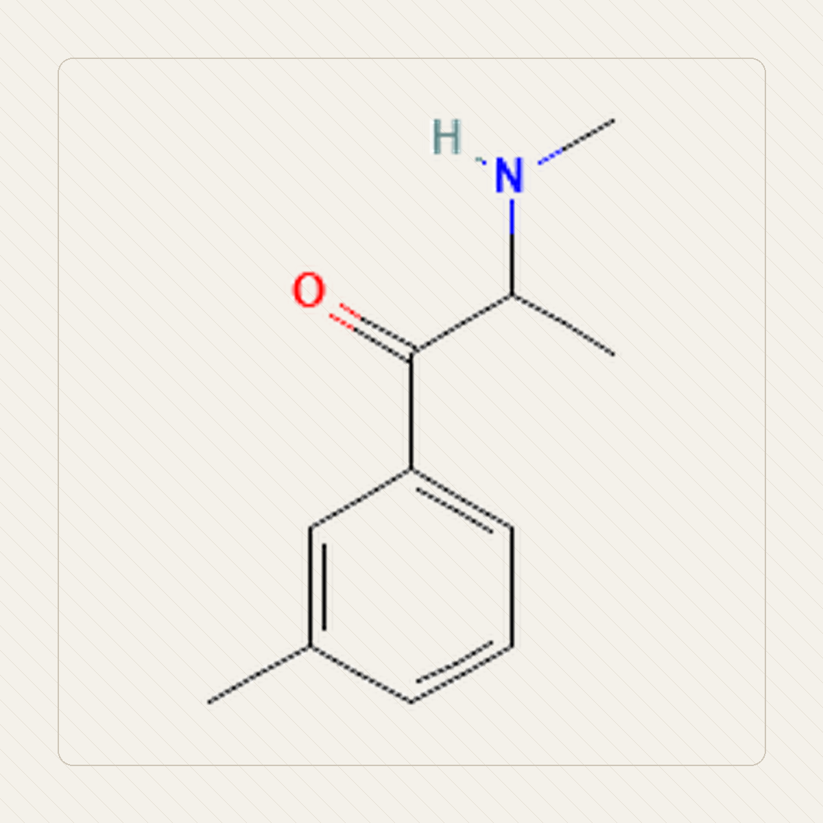 3-MMC 3-metylometkatynon, ilustração educativa da estrutura molecular