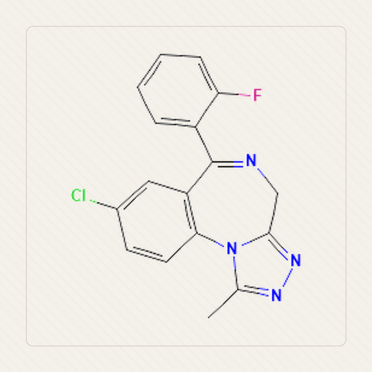Flualprazolam, ilustração educativa da estrutura molecular